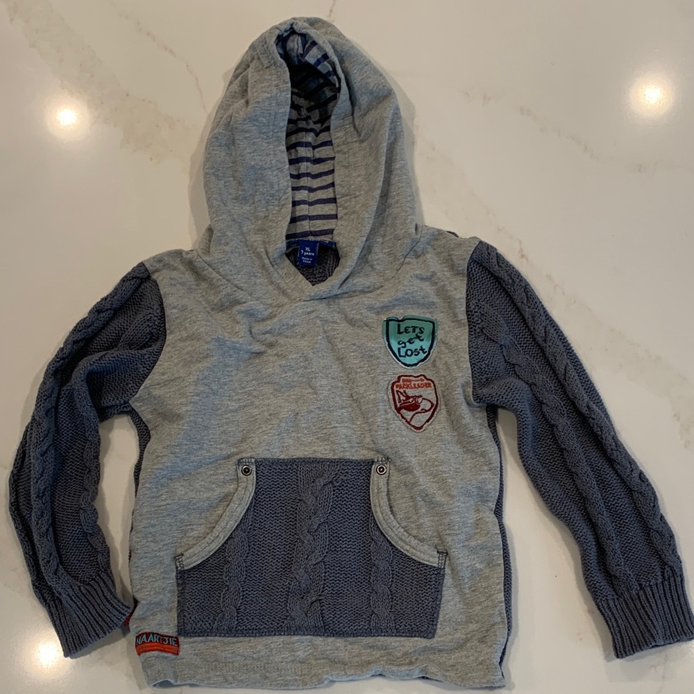 Naartjoe Kids 7 Years Kids “Lets Get Lost” Hooded Knit Pullover - Gray & Navy